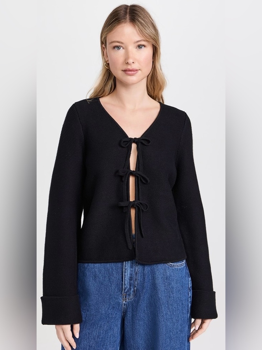 ALIGNE Nadia Tie Knit Organic Cotton Cardigan Size Small